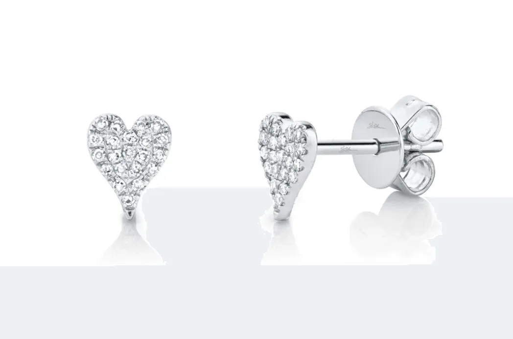 0.10CT  Pave Heart  Stud Earrings - Mini