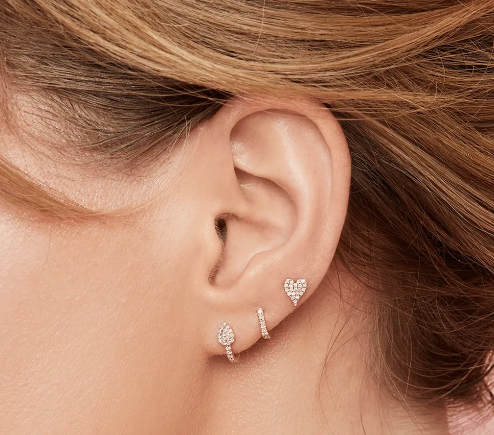 0.10CT  Pave Heart  Stud Earrings - Mini