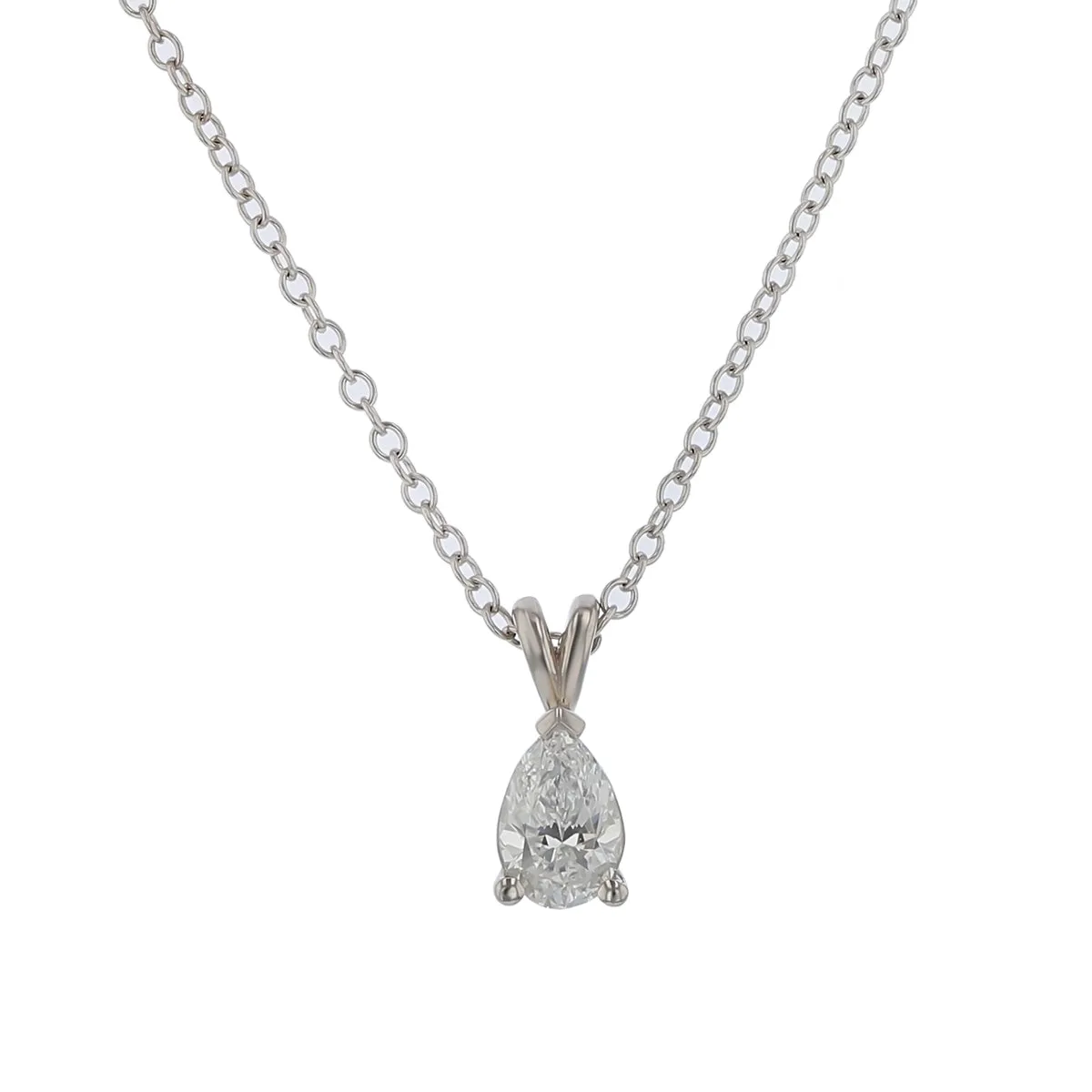 0.47ct Pear Shaped Diamond Pendant in 18K White Gold with Chain