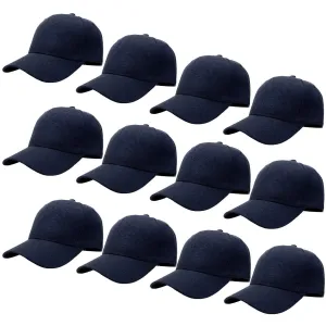12-Pack Baseball Dad Cap Velcro Strap Adjustable Size - Navy