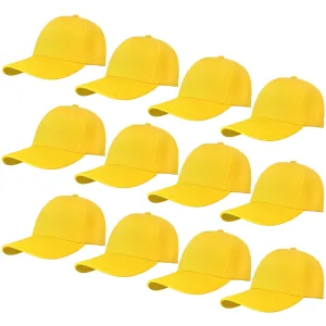 12-Pack Baseball Dad Cap Velcro Strap Adjustable Size - Yellow