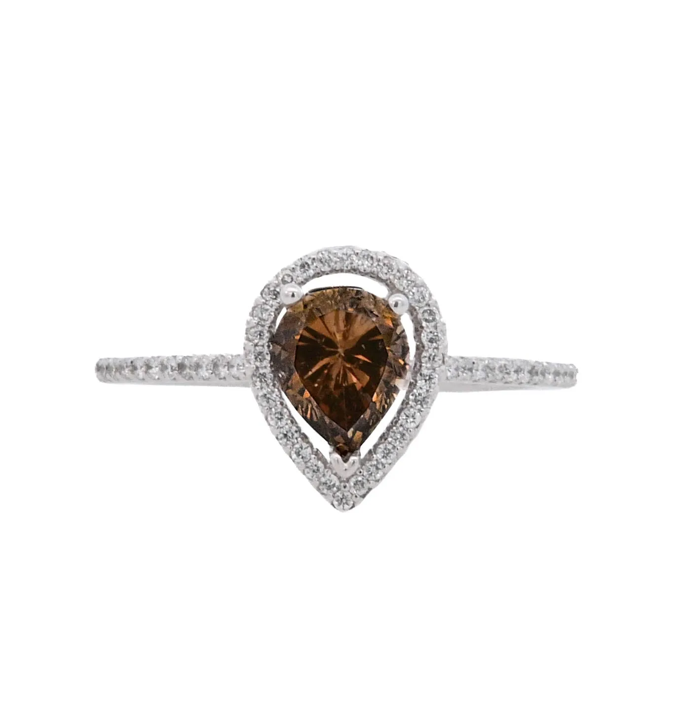 14K White Pear Diamond 0.87Ct Halo Engagement Ring