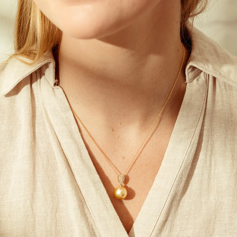 18ct Yellow Gold Golden Pearl & Diamond Aegean Pendant
