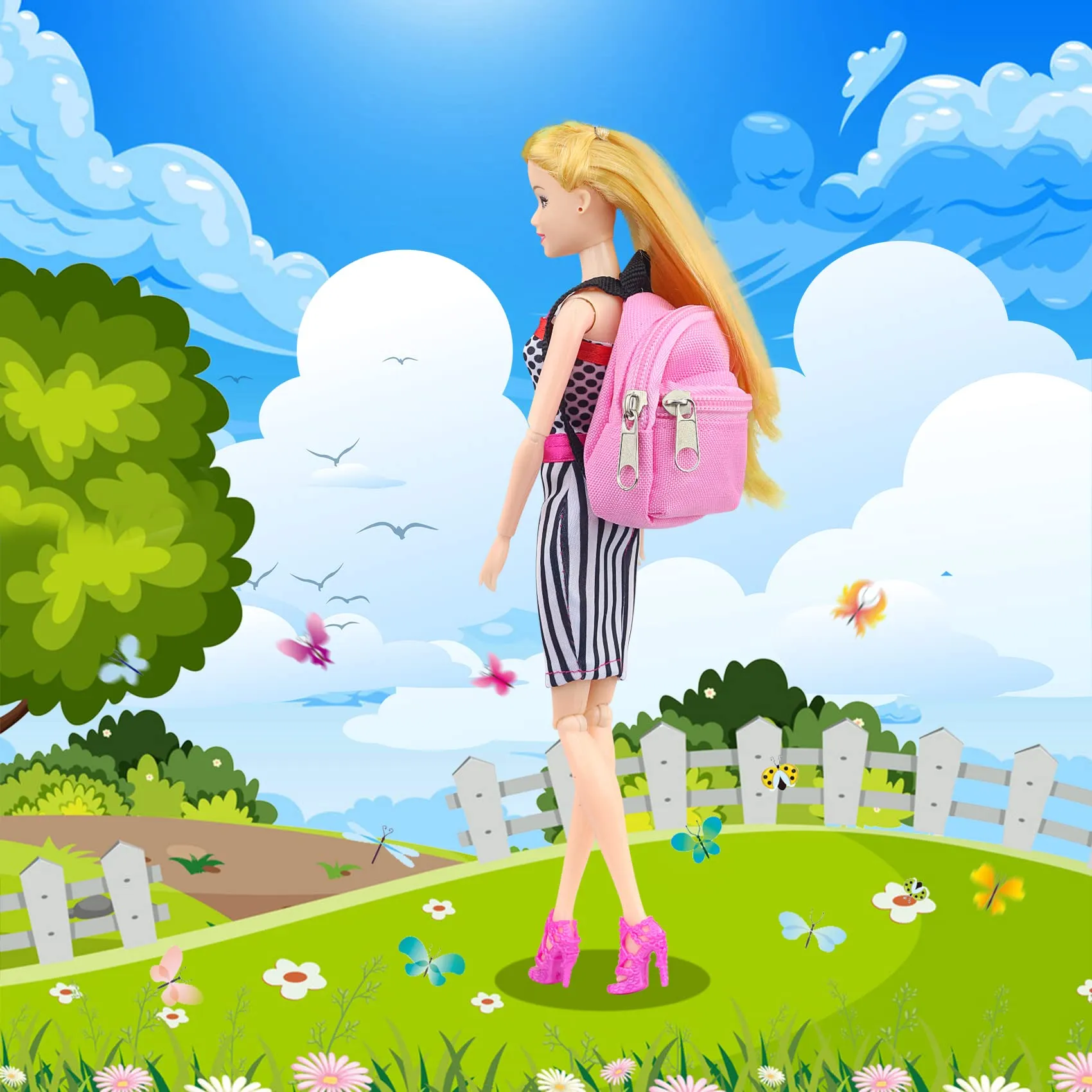 18INDC 15 Pcs Doll Accessories Miniature Laptop Computer Tablet Phone Mini Backpack and Mini Food Including Burger Soda Set and Burger Hot Dog Set and Gourmet Magazine for 11.5 inch Doll