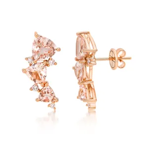 18k Mirage Pink Gold Earring With 0.19 Cts Vs-Gh Diamonds  And Morganite
