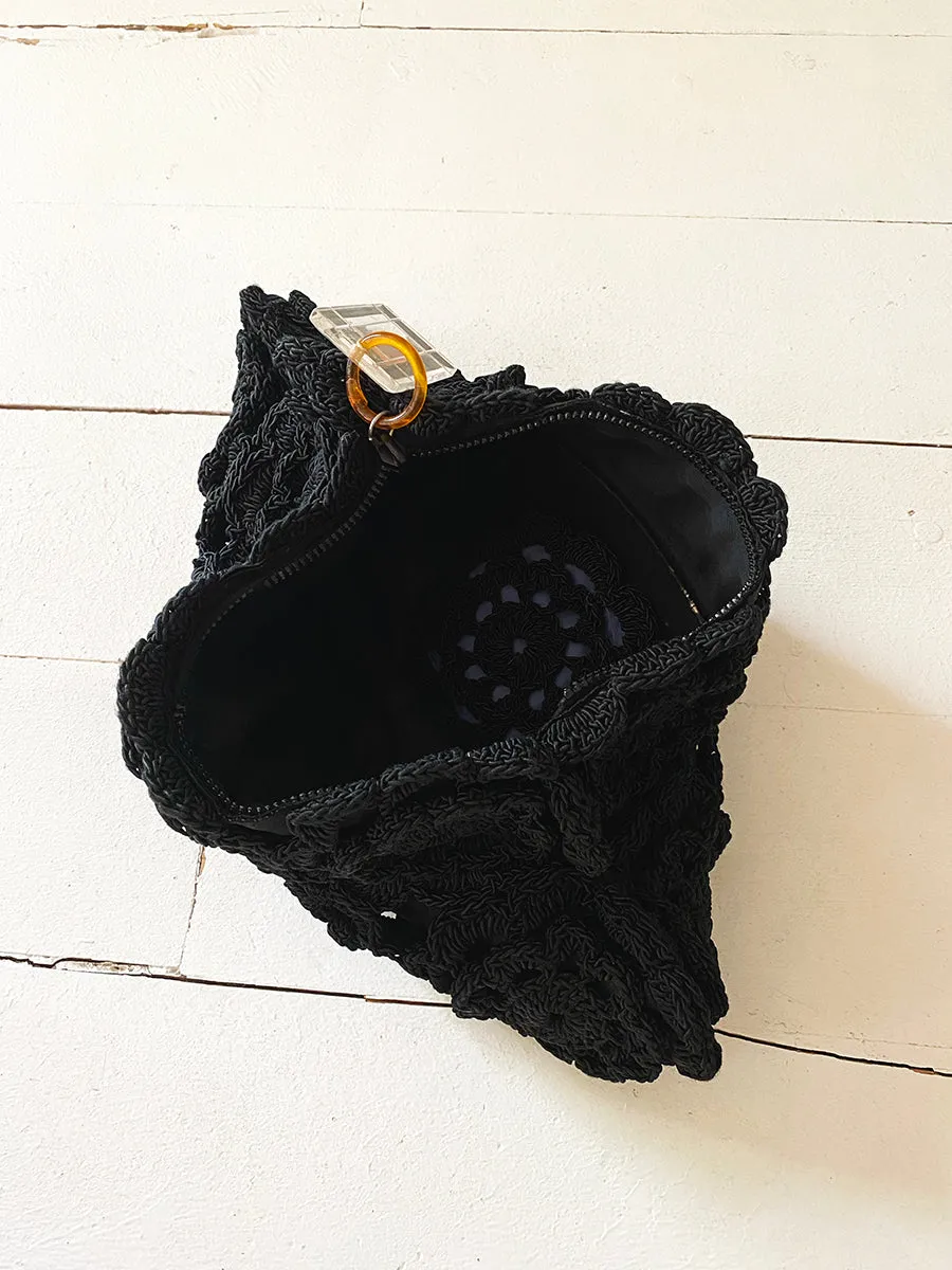 1960's Crochet Clutch with Lucite Zipper Pull