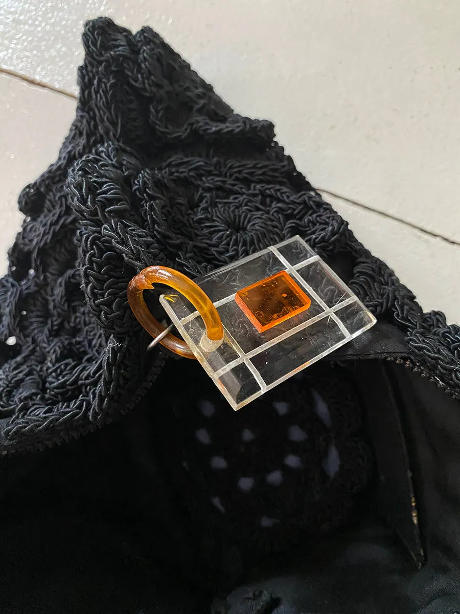 1960's Crochet Clutch with Lucite Zipper Pull