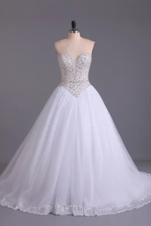 2024 Sweetheart Bridal Dresses A-Line Tulle White Zipper Back Court Train