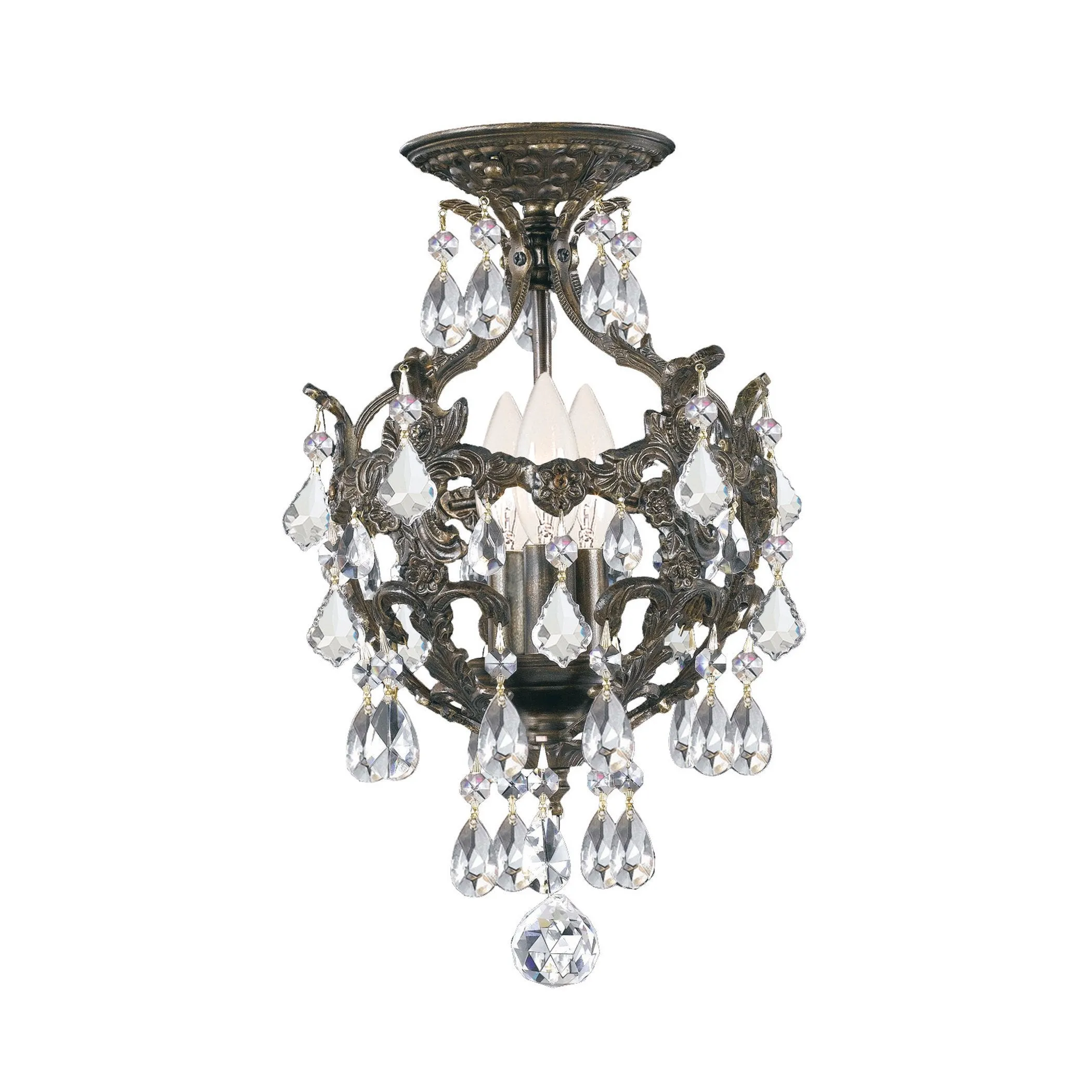 3 Light English Bronze Crystal Ceiling Mount Draped In Clear Hand Cut Crystal - C193-5193-EB-CL-MWP_CEILING