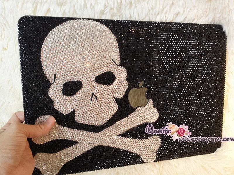 4mm MACBOOK Case Kim Kardashian Kylie Jenner in Black Skull Crystal Rhinestone Celeb Bedazzled Sparky Shinny