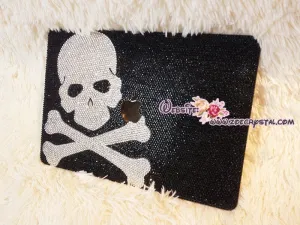 4mm MACBOOK Case Kim Kardashian Kylie Jenner in Black Skull Crystal Rhinestone Celeb Bedazzled Sparky Shinny