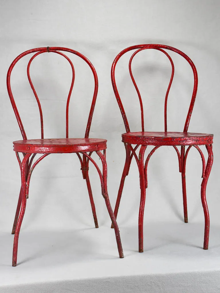 6 antique Italian garden chairs - metal painted red