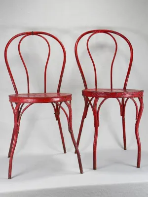 6 antique Italian garden chairs - metal painted red