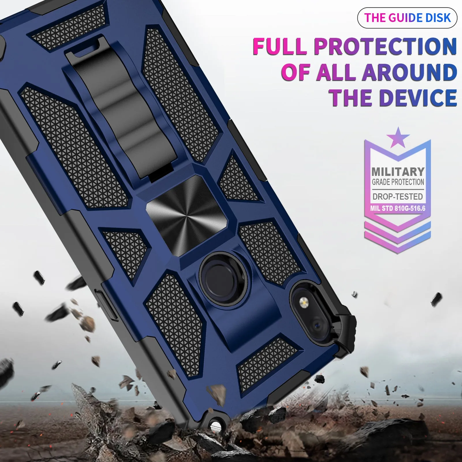 Alcatel Lumos Case/AT&T Alcatel Axel Case [Military Grade] Ring Car Mount Kickstand Hybrid Hard PC Soft TPU Shockproof Protective Case - Blue