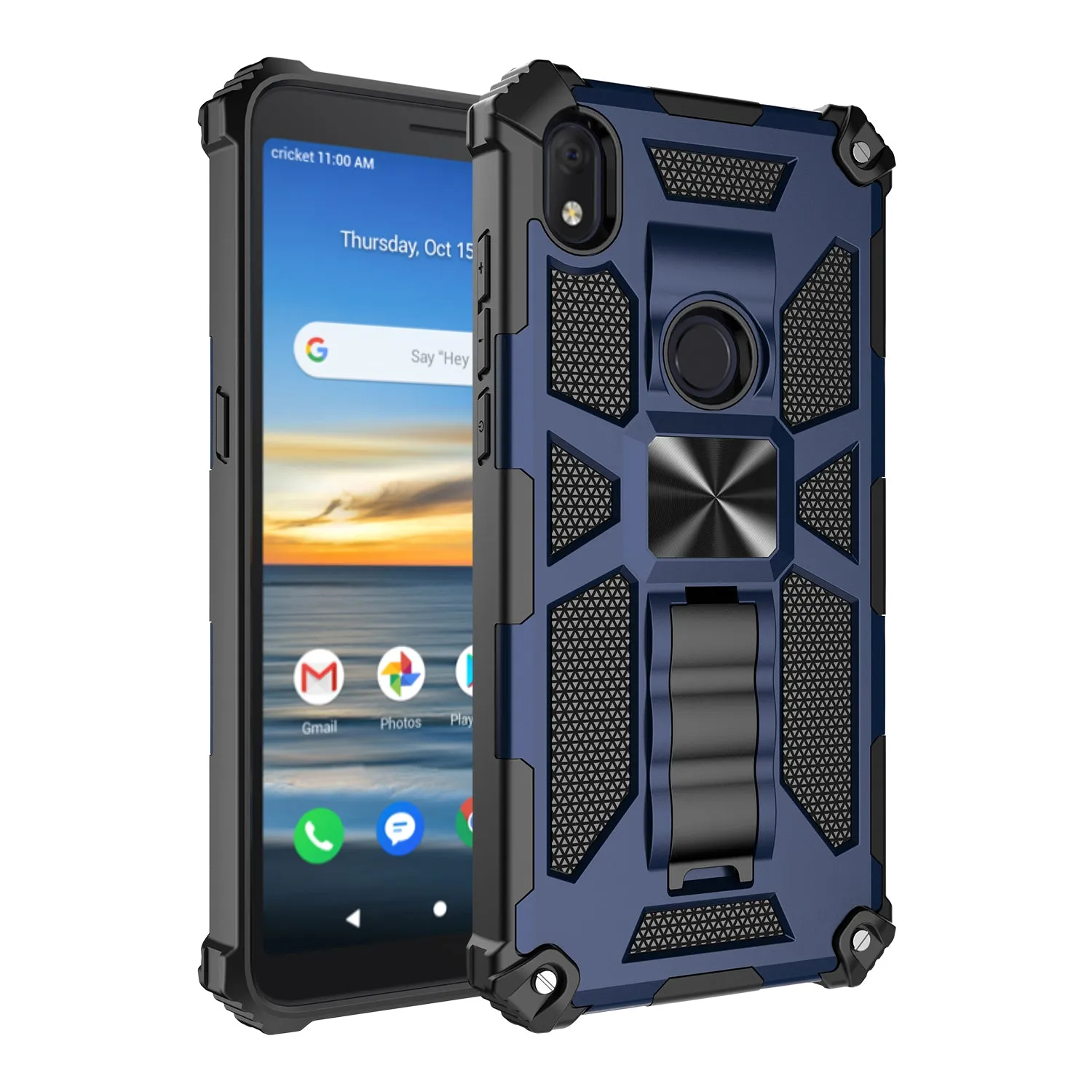 Alcatel Lumos Case/AT&T Alcatel Axel Case [Military Grade] Ring Car Mount Kickstand Hybrid Hard PC Soft TPU Shockproof Protective Case - Blue