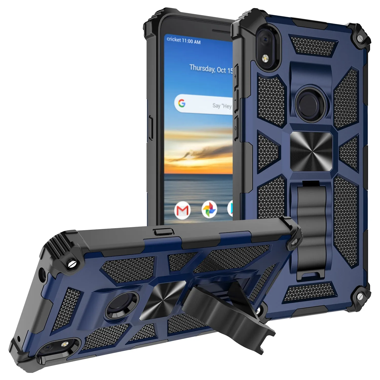 Alcatel Lumos Case/AT&T Alcatel Axel Case [Military Grade] Ring Car Mount Kickstand Hybrid Hard PC Soft TPU Shockproof Protective Case - Blue
