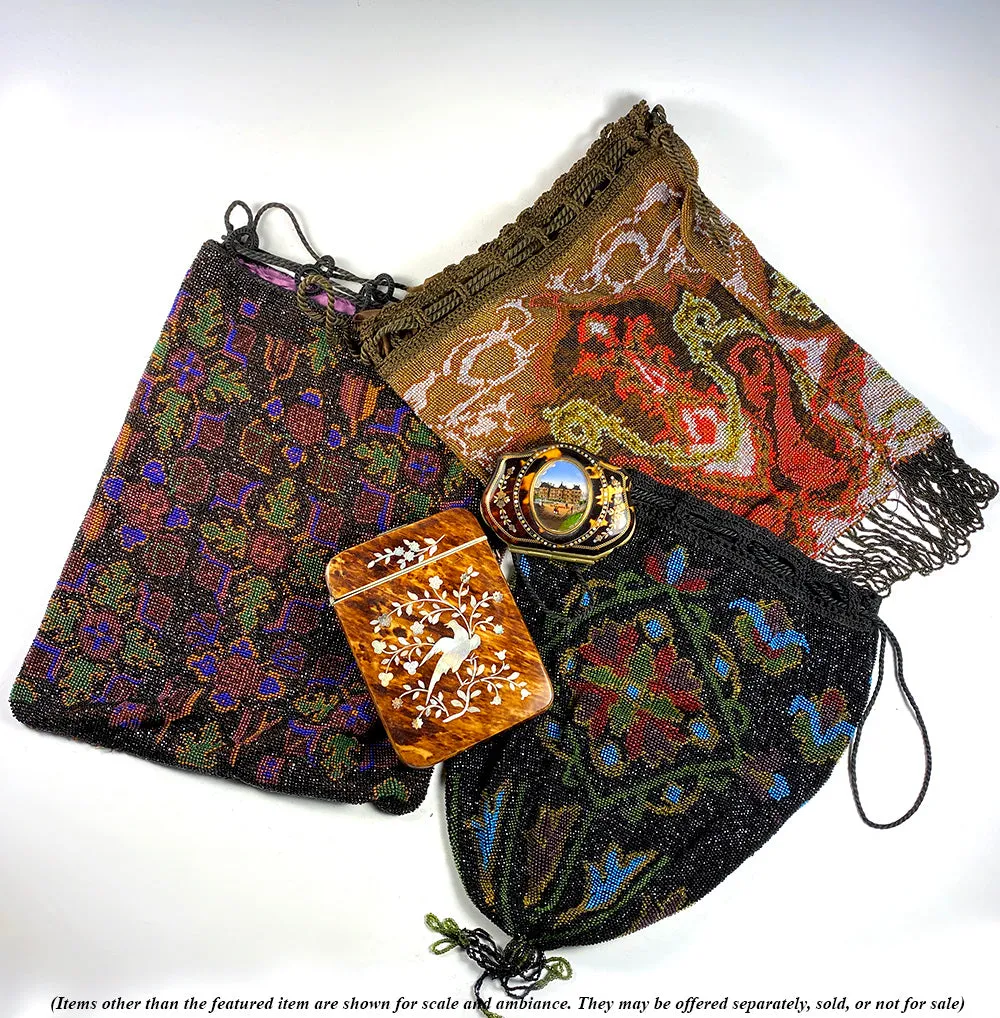 Antique 1mm Micro Beadwork Beaded Bag, Purse, Pouch, c.1880-1920