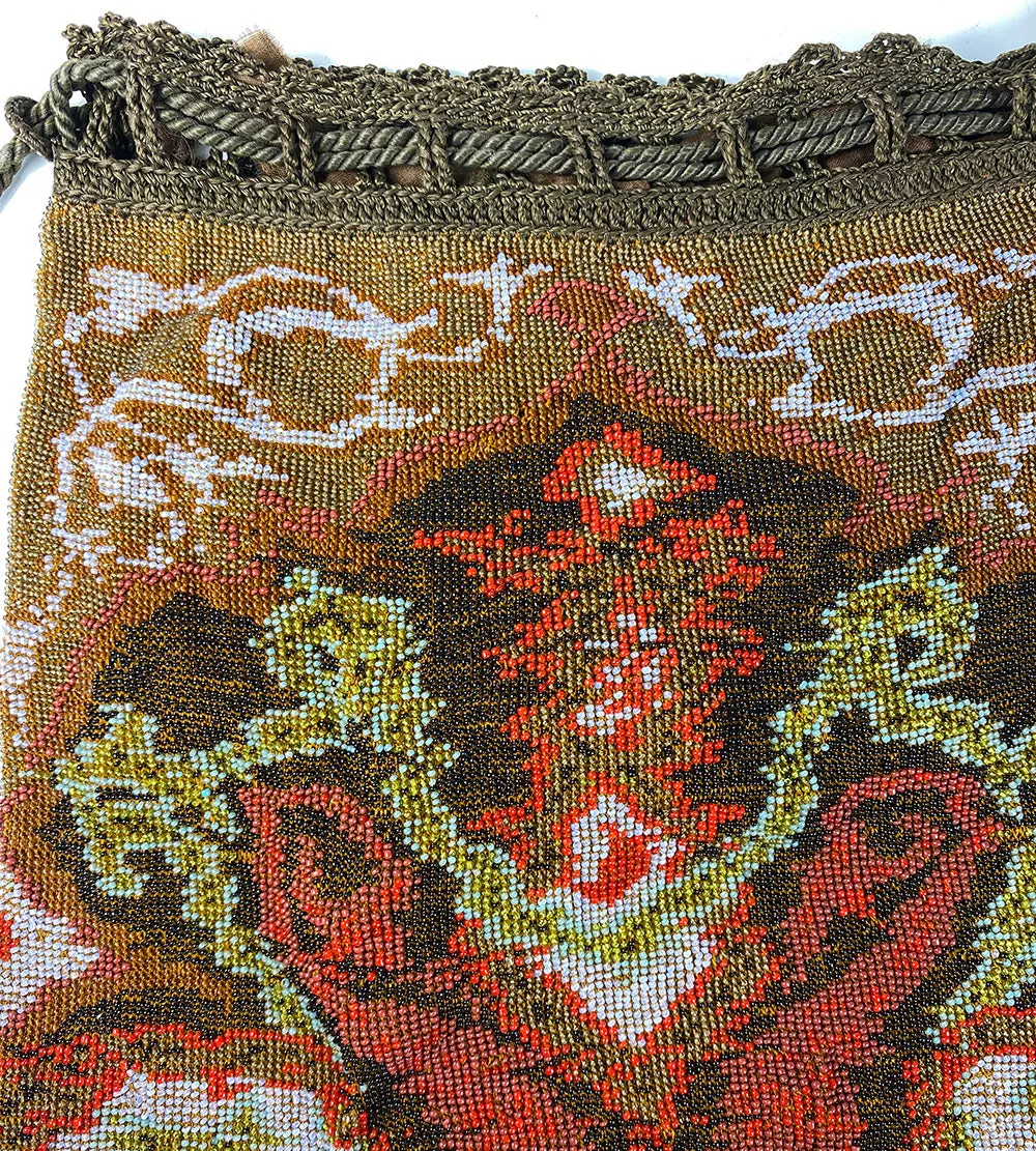 Antique 1mm Micro Beadwork Beaded Bag, Purse, Pouch, c.1880-1920