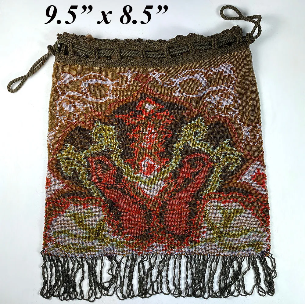 Antique 1mm Micro Beadwork Beaded Bag, Purse, Pouch, c.1880-1920
