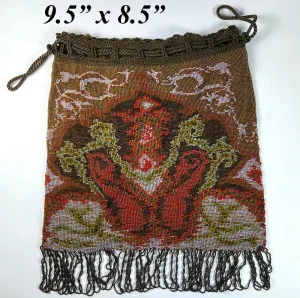 Antique 1mm Micro Beadwork Beaded Bag, Purse, Pouch, c.1880-1920