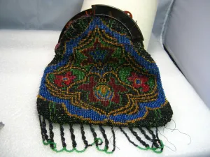 Antique Beaded Purse with Tortoiseshell Hinged Opening - Repair/Repurpose