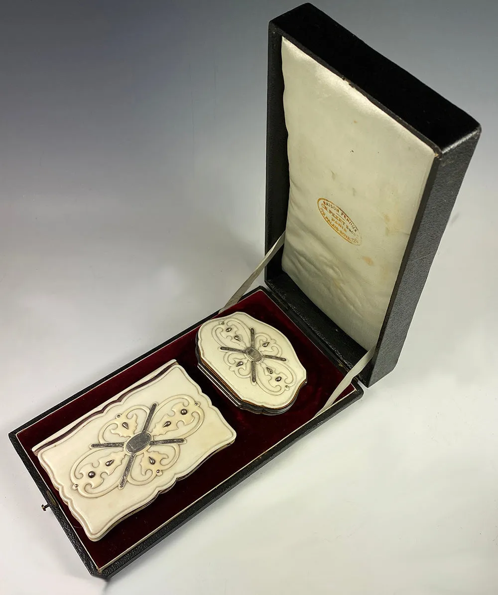 Antique Palais Royal French Coin Purse and Aide d'Memoire Note and Card Case, in Palais Royal Presentation Box