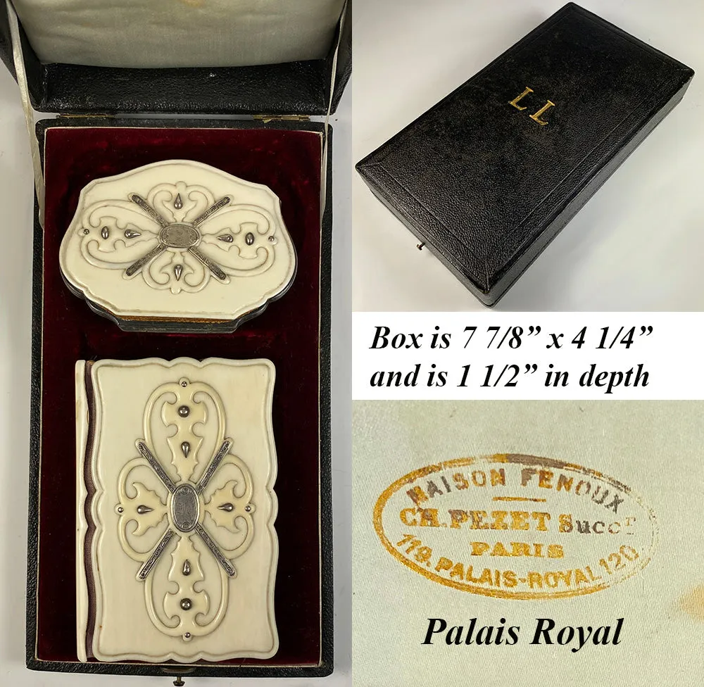 Antique Palais Royal French Coin Purse and Aide d'Memoire Note and Card Case, in Palais Royal Presentation Box