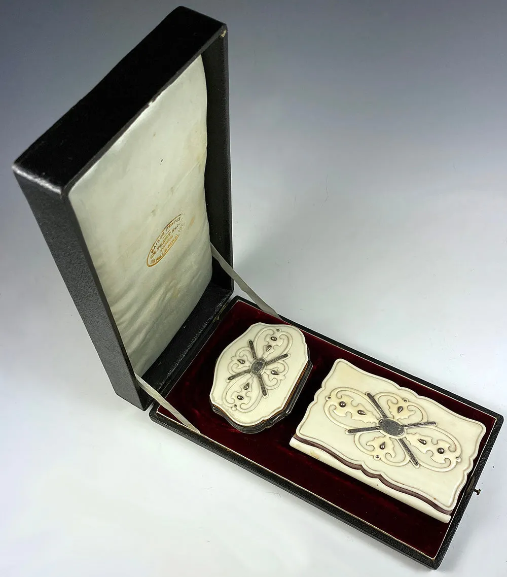 Antique Palais Royal French Coin Purse and Aide d'Memoire Note and Card Case, in Palais Royal Presentation Box