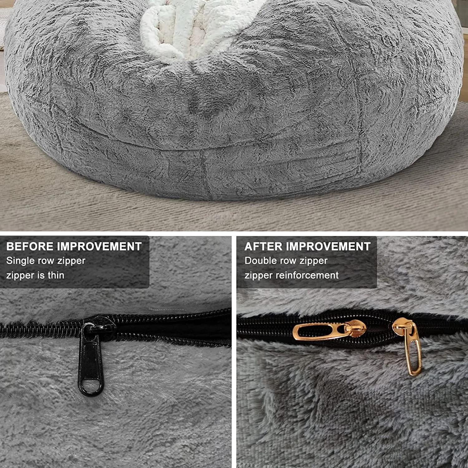 BagSaga Luxurious 5ft PV Velvet Bean Bag Chair Cover – Black | Sofa Bed Cover for Living Room Furniture (Cover Only, No Filling)