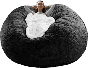 BagSaga Luxurious 5ft PV Velvet Bean Bag Chair Cover – Black | Sofa Bed Cover for Living Room Furniture (Cover Only, No Filling)