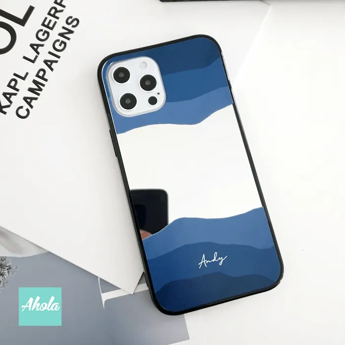 【Baves】Protective Mirror Phone Case 全包邊藍色波浪鏡面名字電話殼