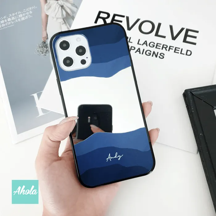 【Baves】Protective Mirror Phone Case 全包邊藍色波浪鏡面名字電話殼