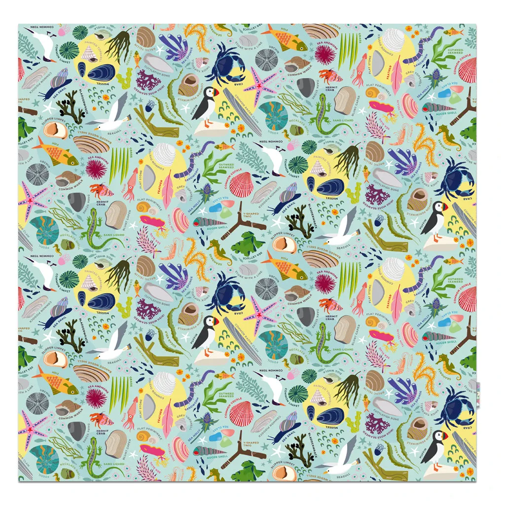 Beach Print, Recycled Material, Waterproof Picnic Blanket, Family Size