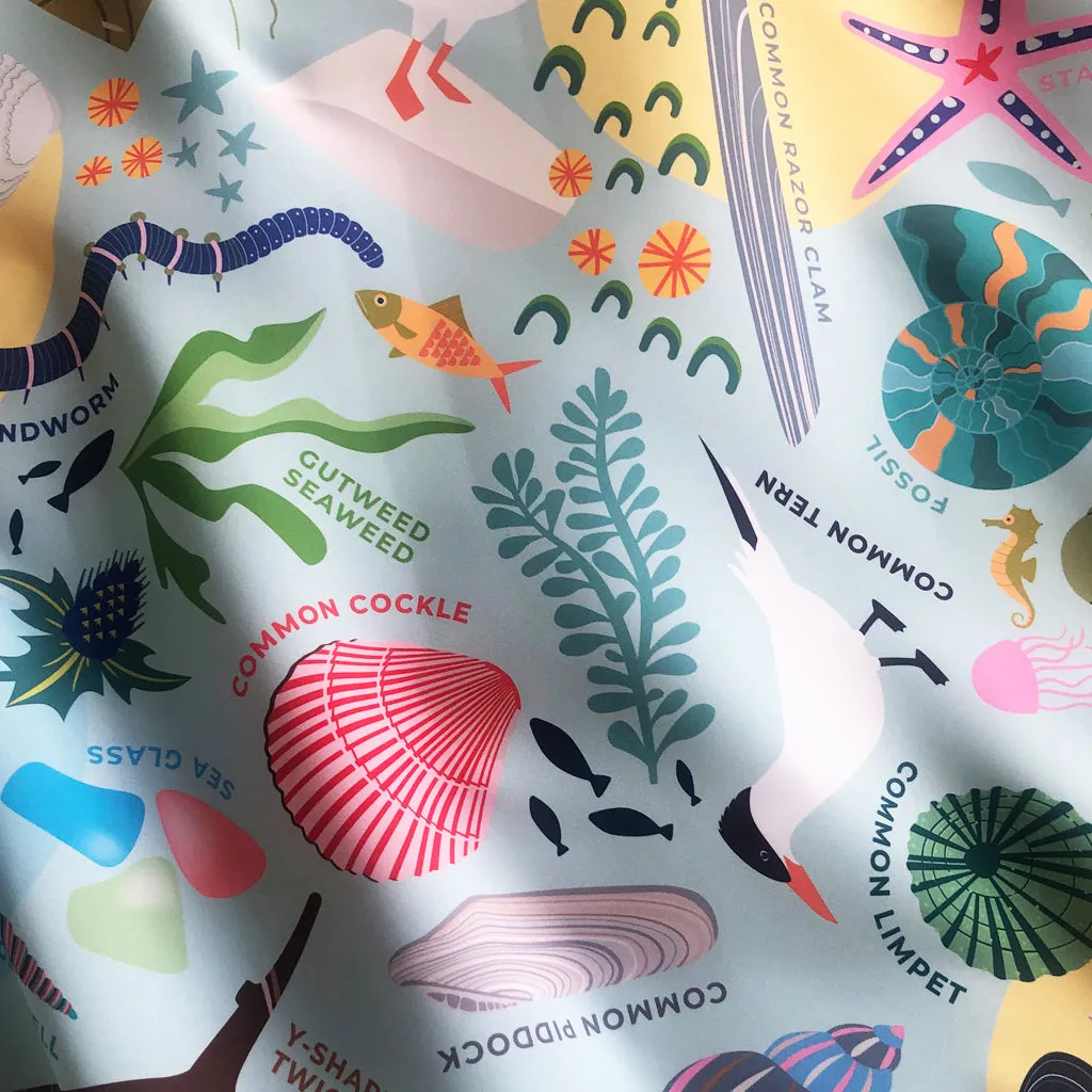 Beach Print, Recycled Material, Waterproof Picnic Blanket, Family Size