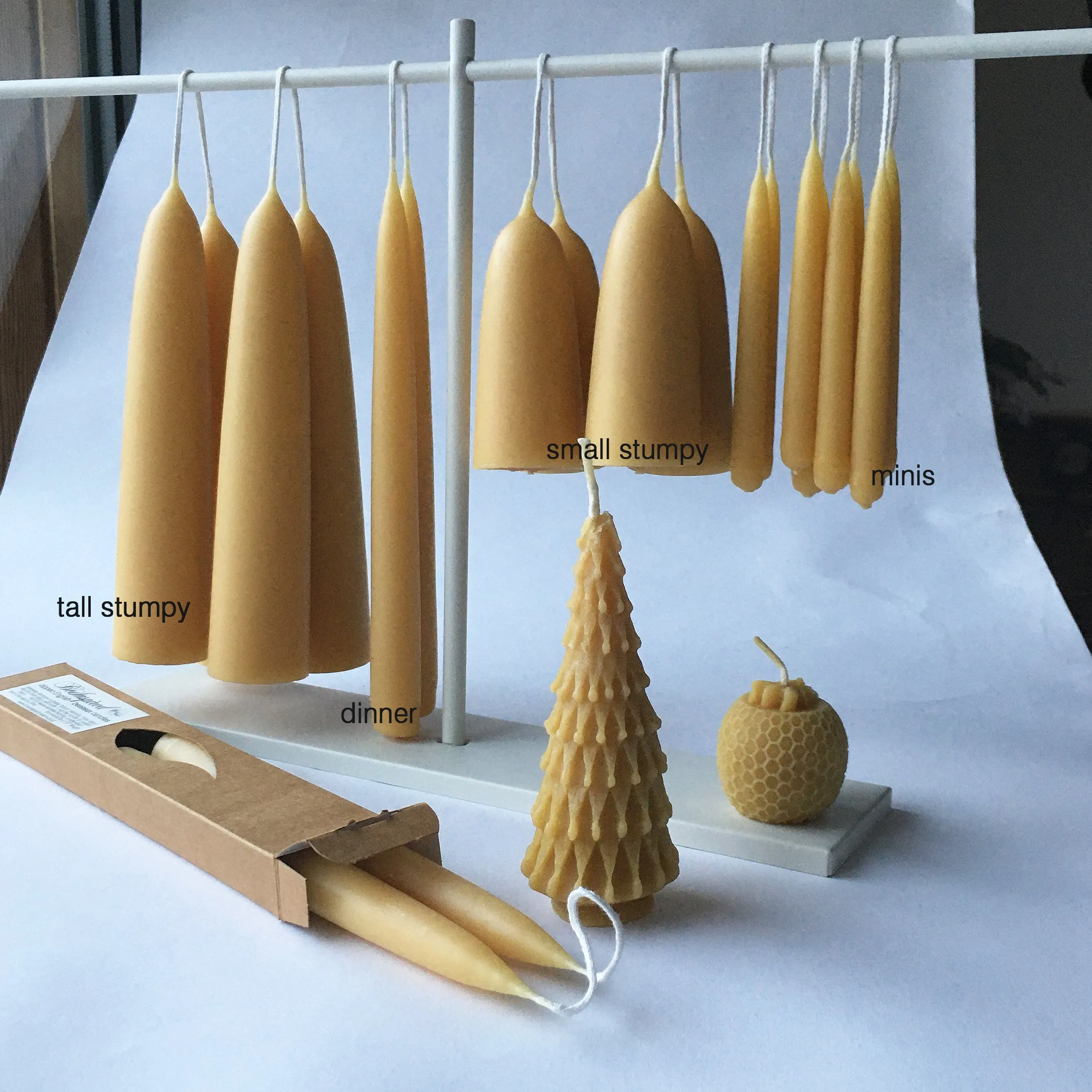 beeswax pair of small stumpy candles dipped