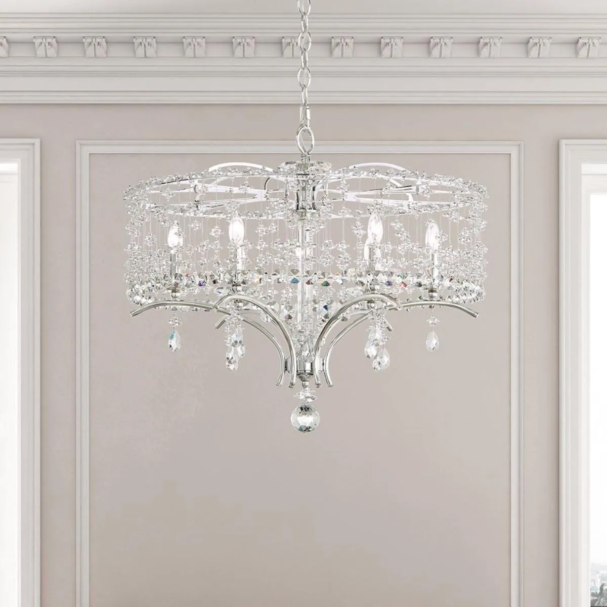 Bella Rose 6 Lights Ferro Black Chandelier with Clear Heritage Crystals