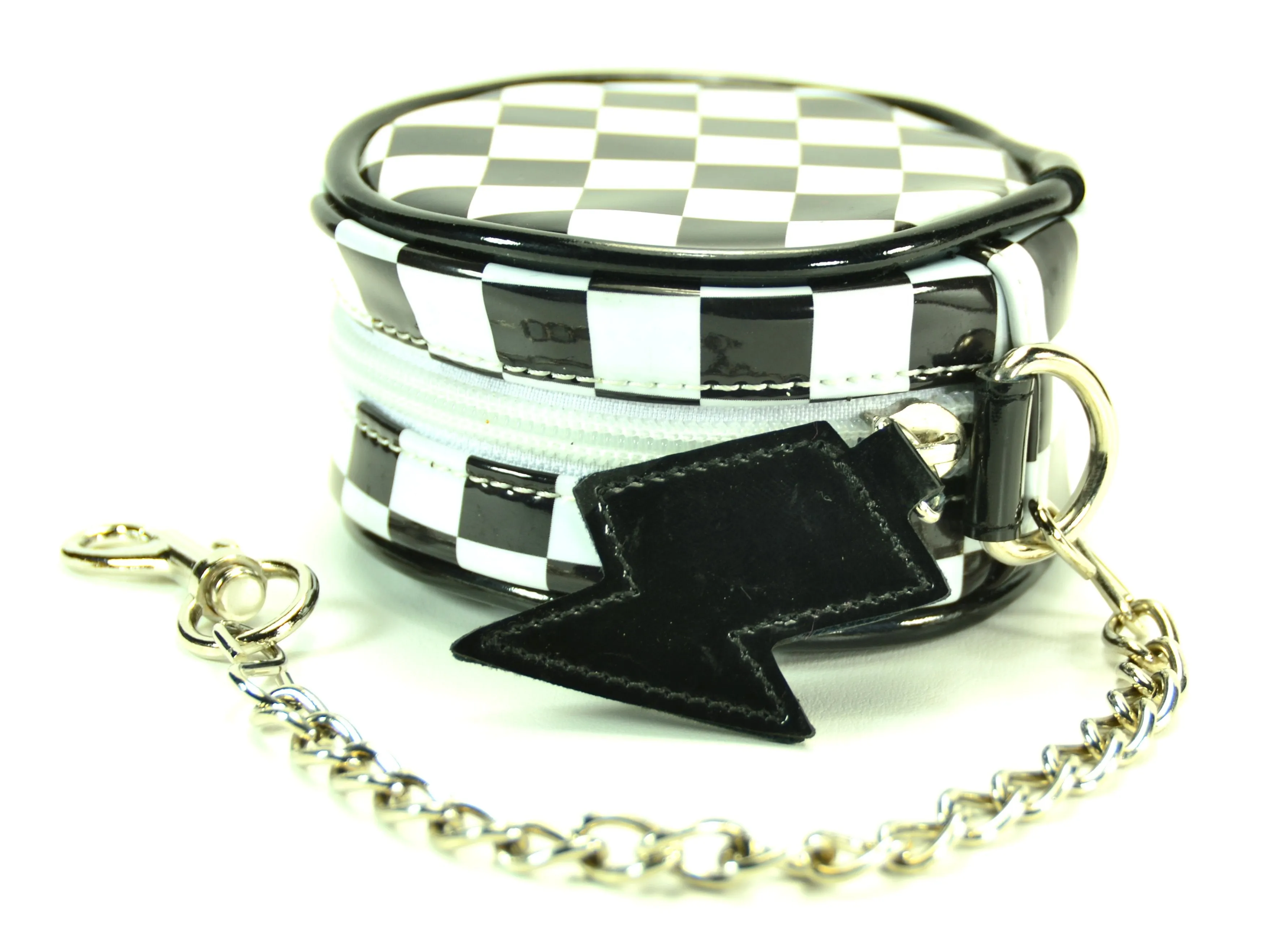 Black And White Or Pink Checkered Round Purse With Black Trimming