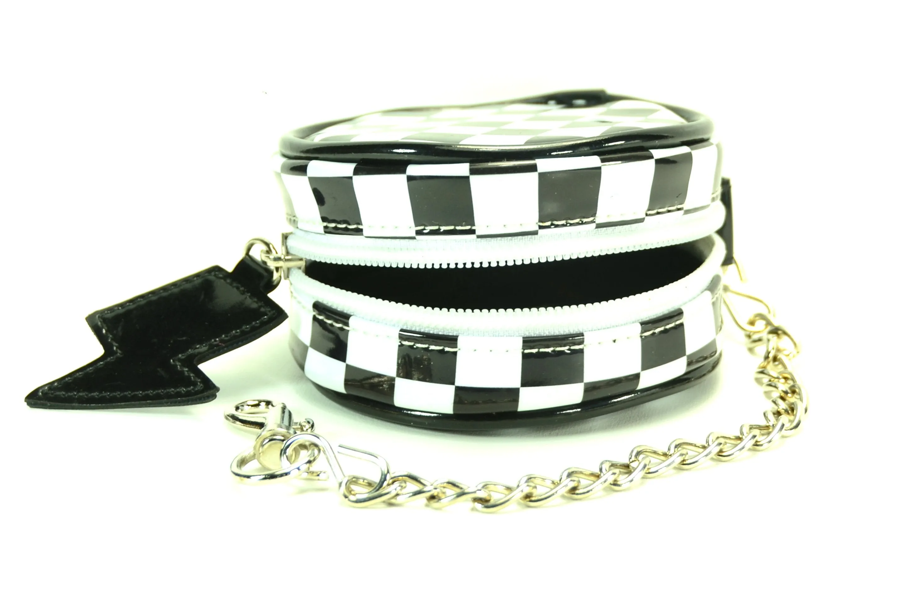 Black And White Or Pink Checkered Round Purse With Black Trimming