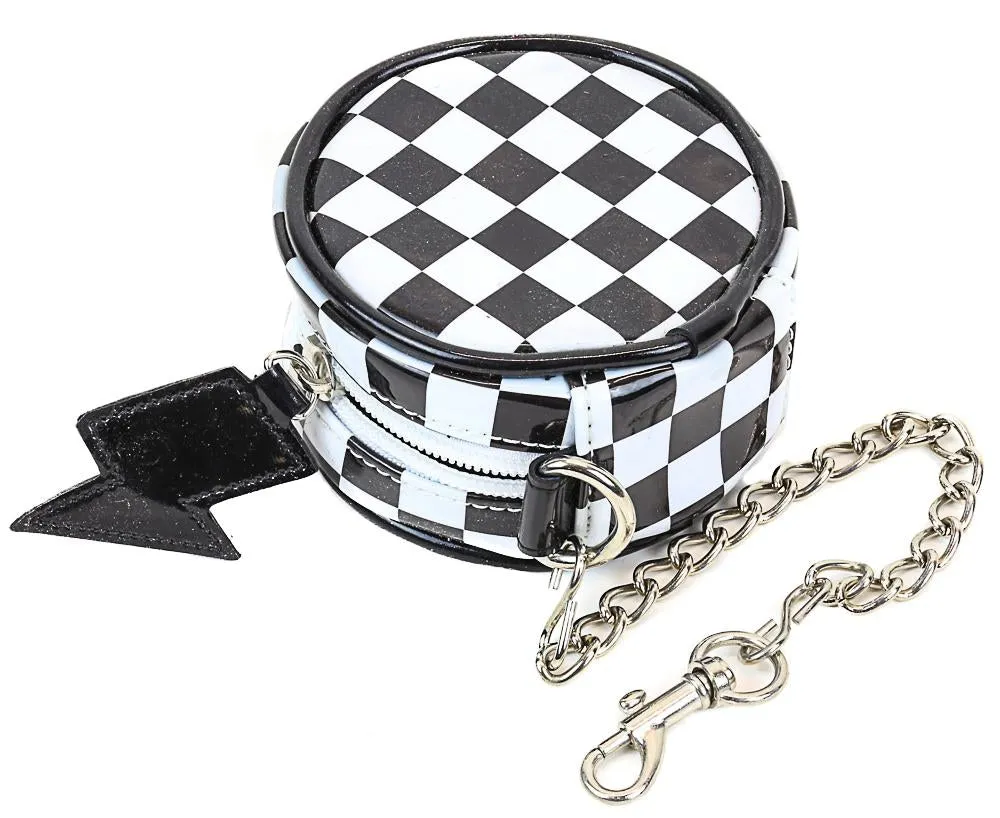 Black And White Or Pink Checkered Round Purse With Black Trimming