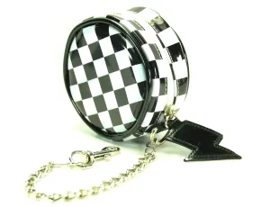 Black And White Or Pink Checkered Round Purse With Black Trimming