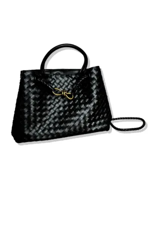 Black Braided Gold Hardware Handle Crossbody Purse