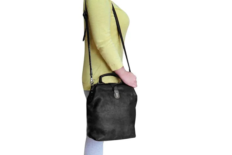 Black Convertible Crossbody Leather Backpack Purse Doctor Bag