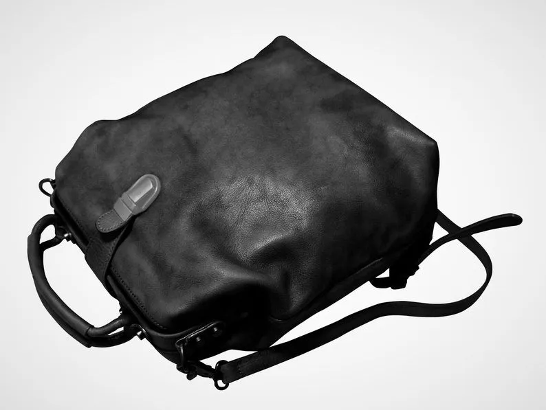 Black Convertible Crossbody Leather Backpack Purse Doctor Bag