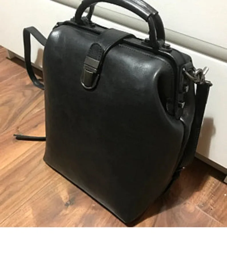 Black Convertible Crossbody Leather Backpack Purse Doctor Bag