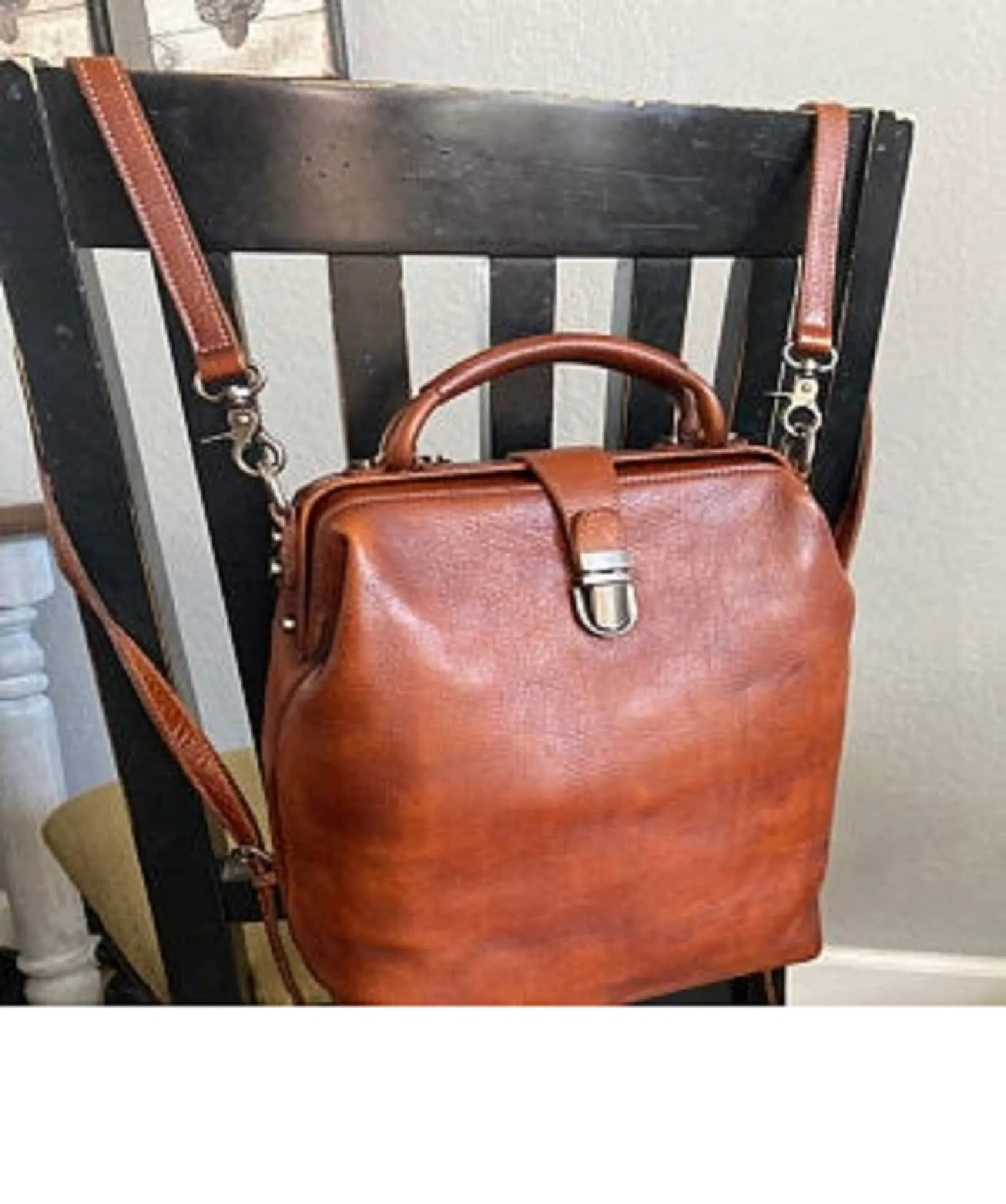 Black Convertible Crossbody Leather Backpack Purse Doctor Bag