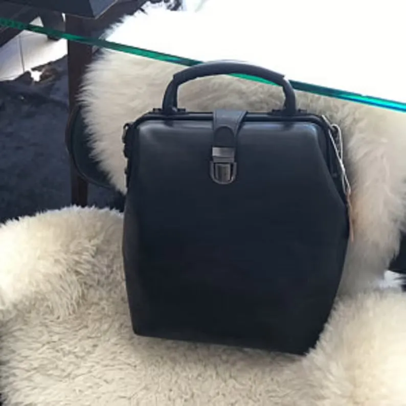 Black Convertible Crossbody Leather Backpack Purse Doctor Bag