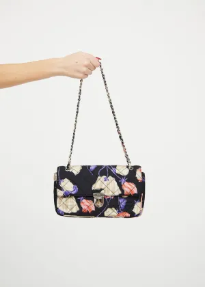 Black Floral Nylon Shoulder Bag