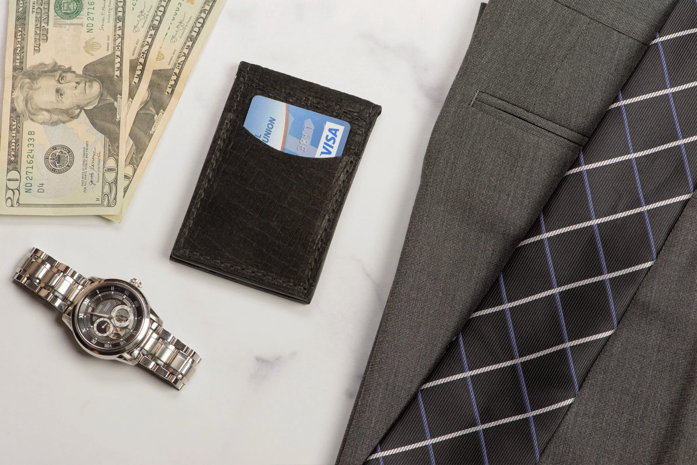 Black Hippopotamus Bifold Slim Profile Wallet With Money Clip