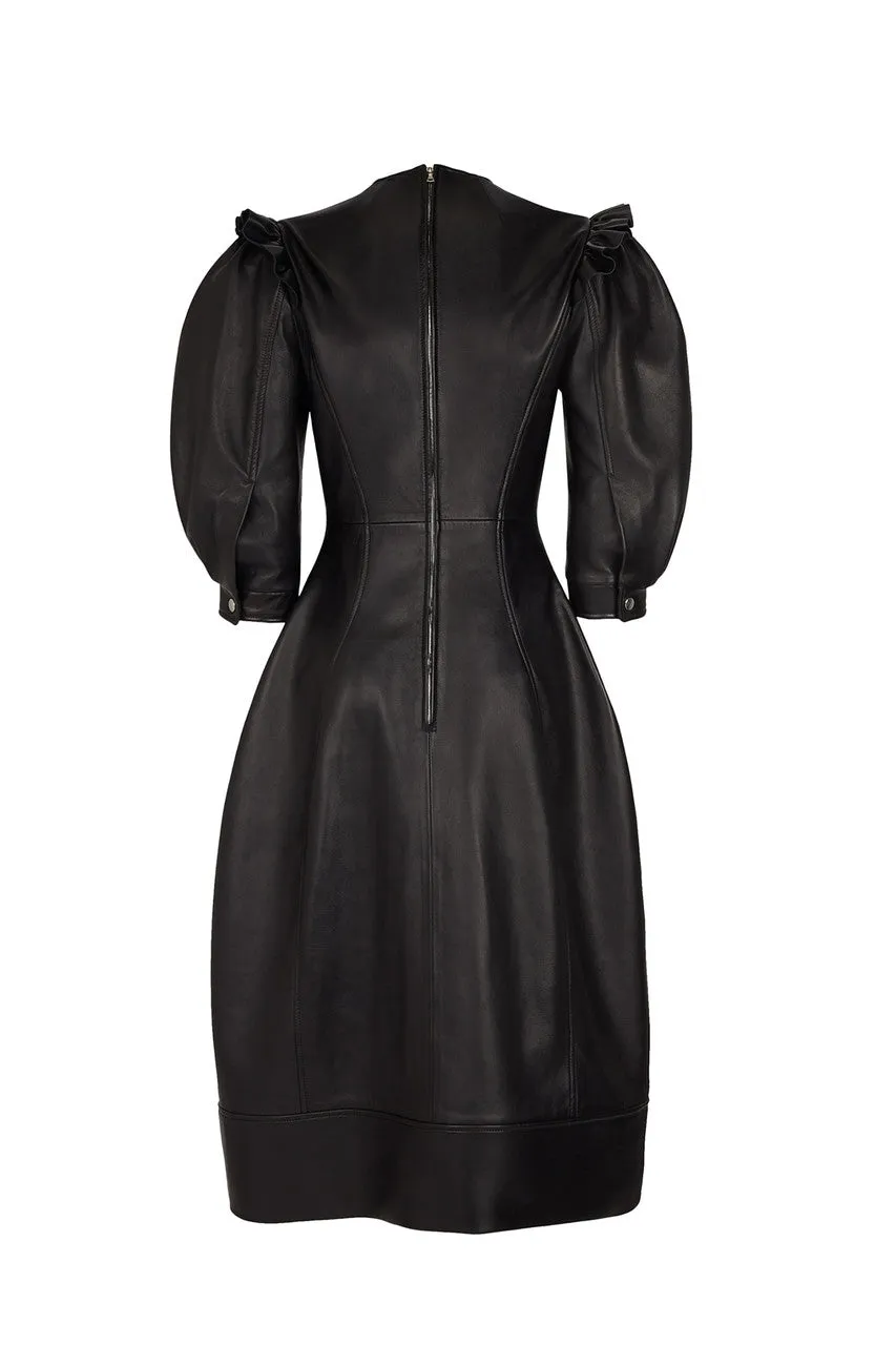 Black Puff Sleeve Sculpted Dress