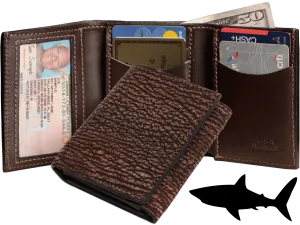 Brown Suede Shark Luxury Designer Exotic Trifold Wallet With ID Window